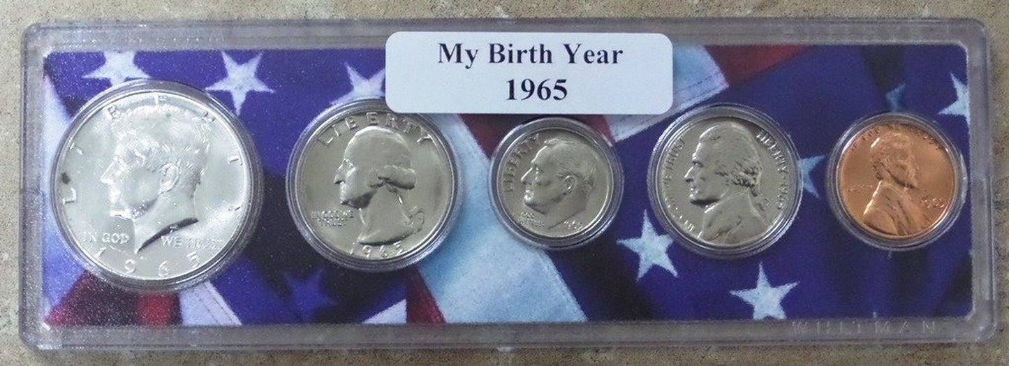 1965-5 Coin Birth Year Set in American Flag Holder Uncirculated