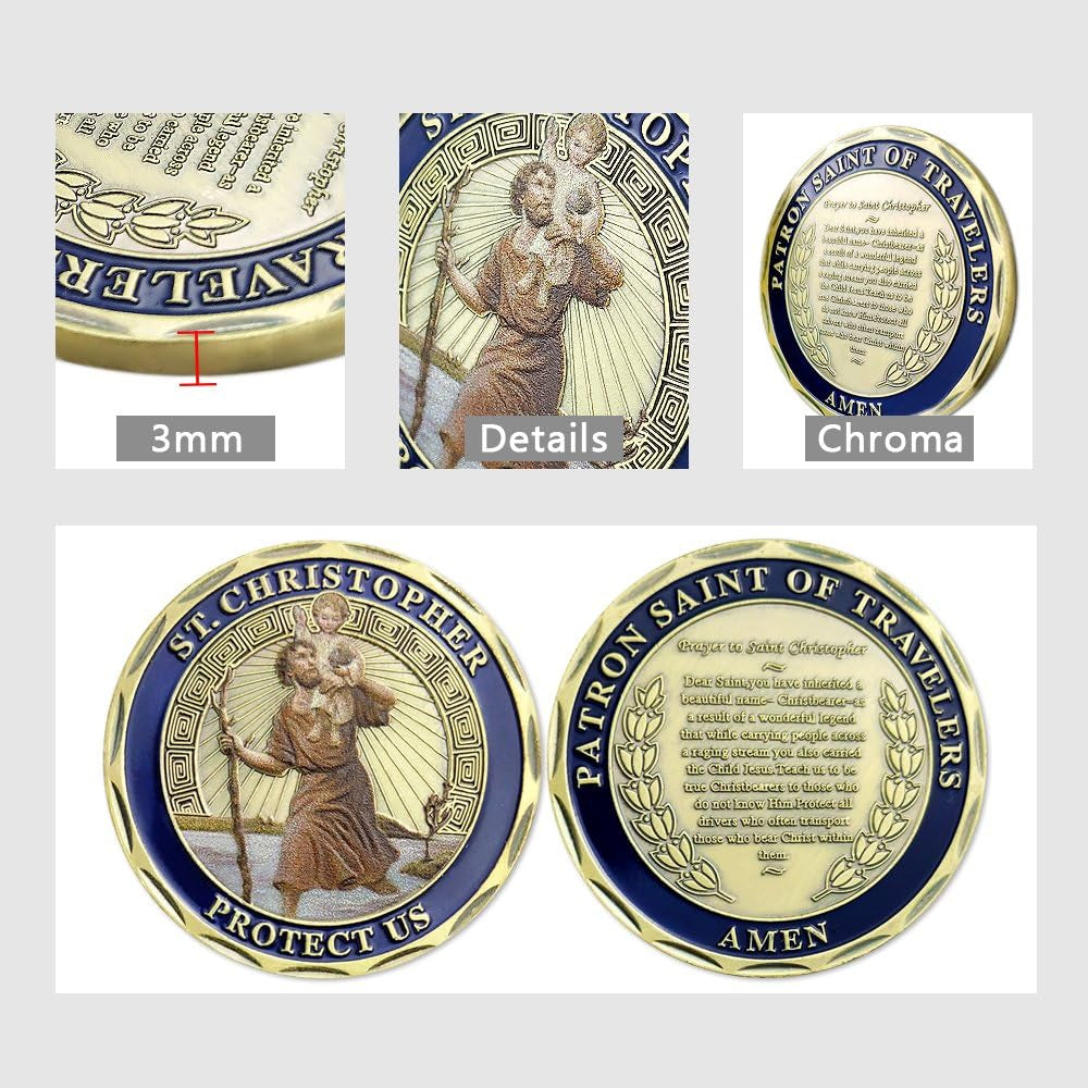 Patron Saint of Travelers Prayer Commemorative Coin St Christopher Challenge Coin for Travelers