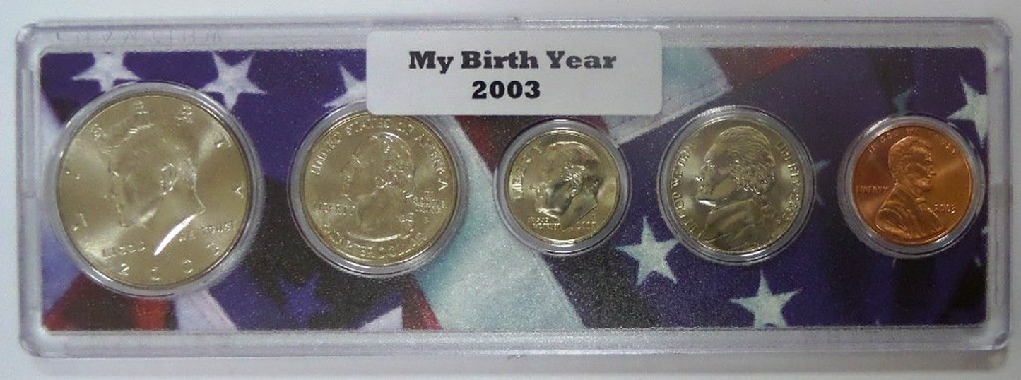 2003-5 Coin Birth Year Set in American Flag Holder - Seller Uncirculated