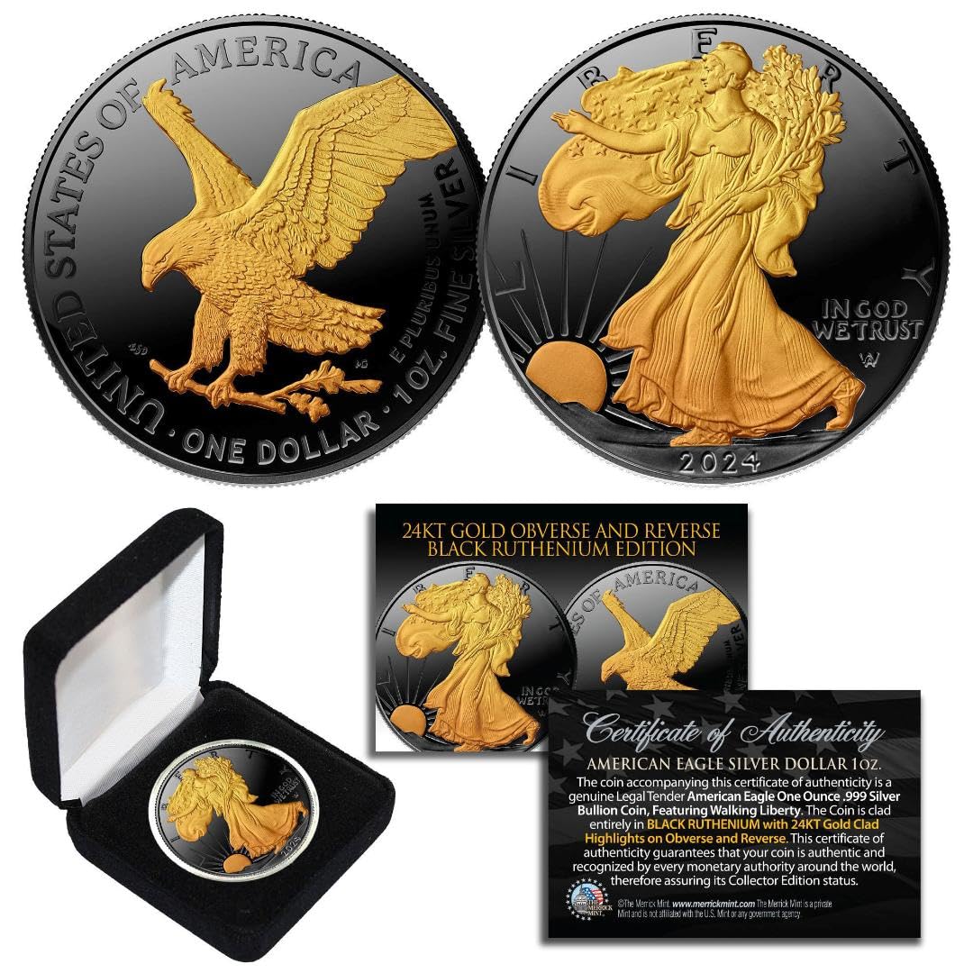 2024 Black Ruthenium & 24K Gold American Silver Eagle – Sided Gilding!