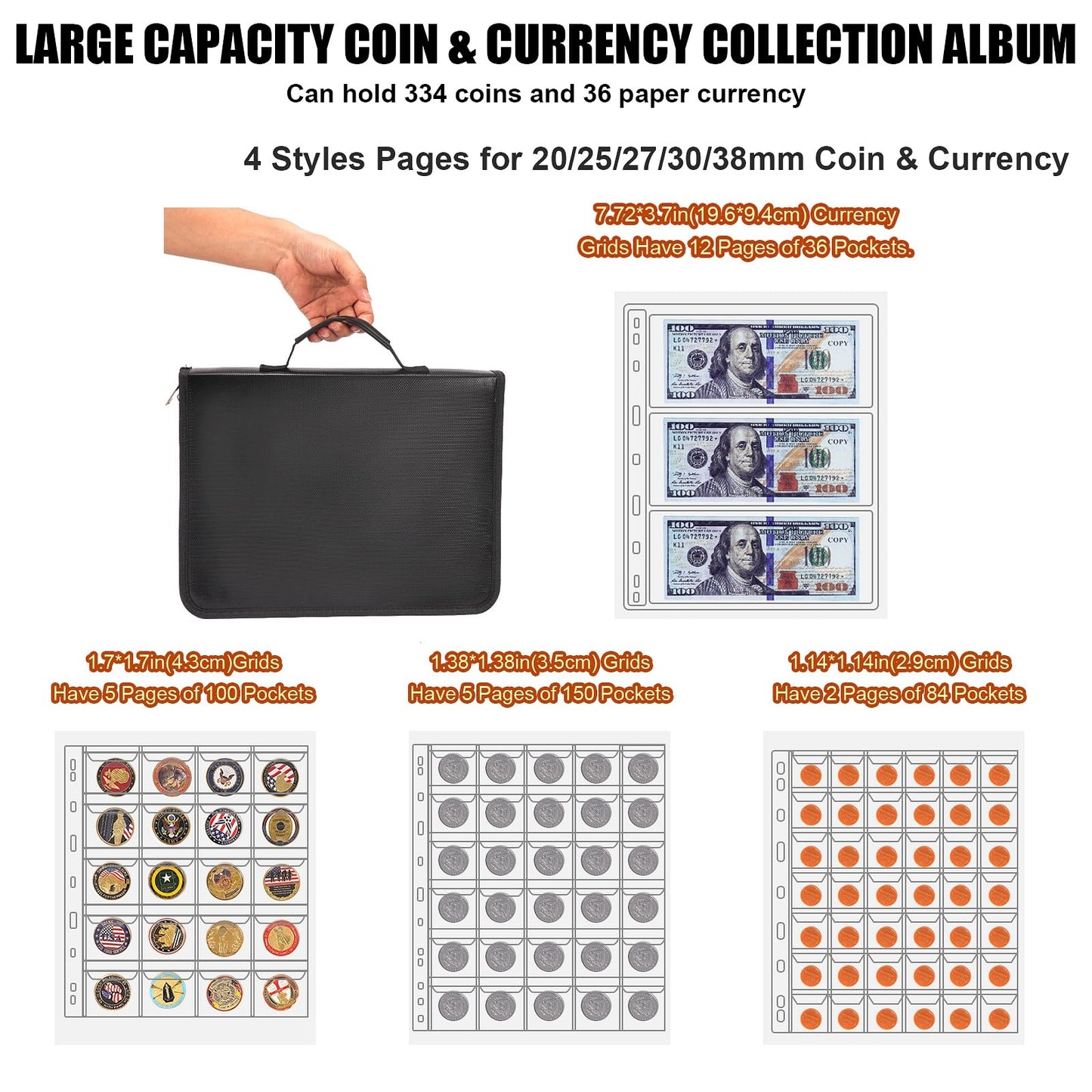 Premium Yamahiko Coin Collecting Album - Fireproof, 300 Pockets for Bills & Stamps”