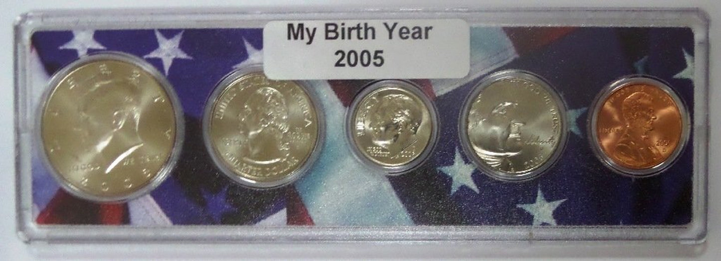 2005-5 Coin Birth Year Set in American Flag Holder Collection Seller Uncirculated