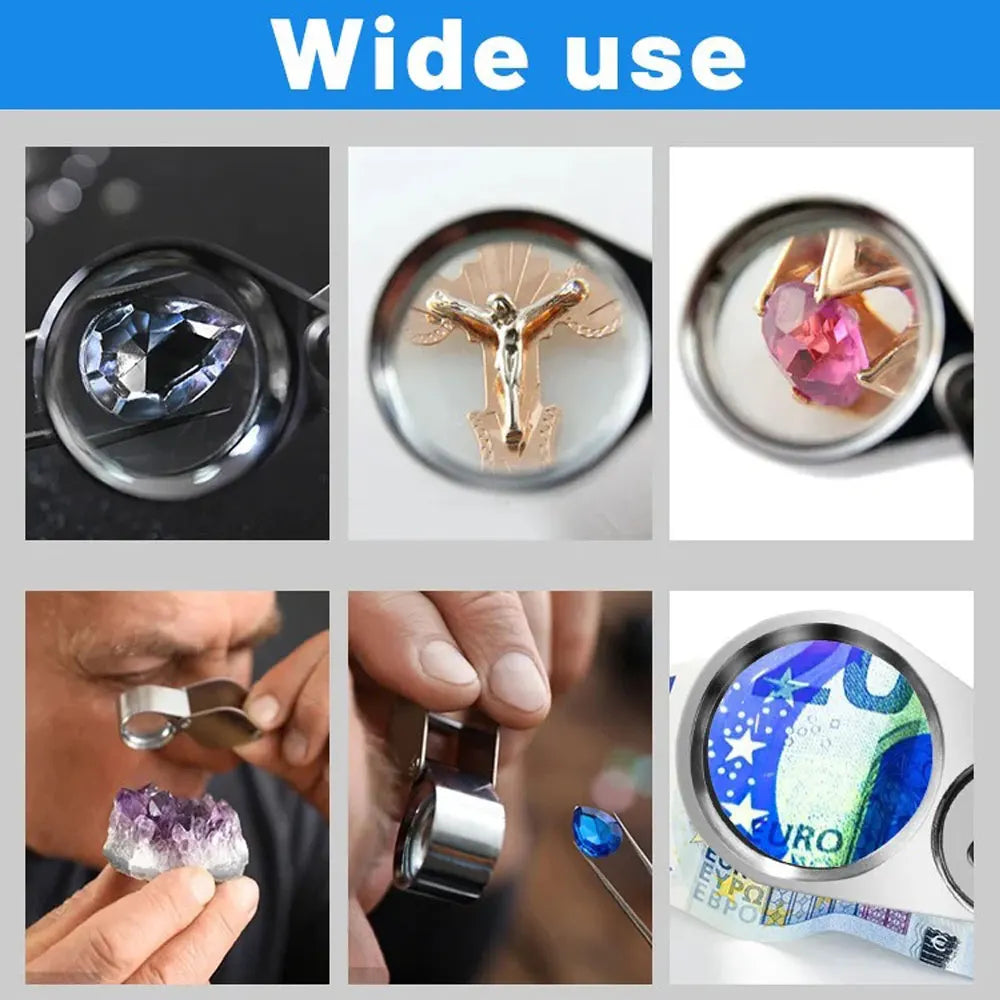 Loupe multifonctionnelle pour bijoux 40X - Lumière LED et UV, conception pliable