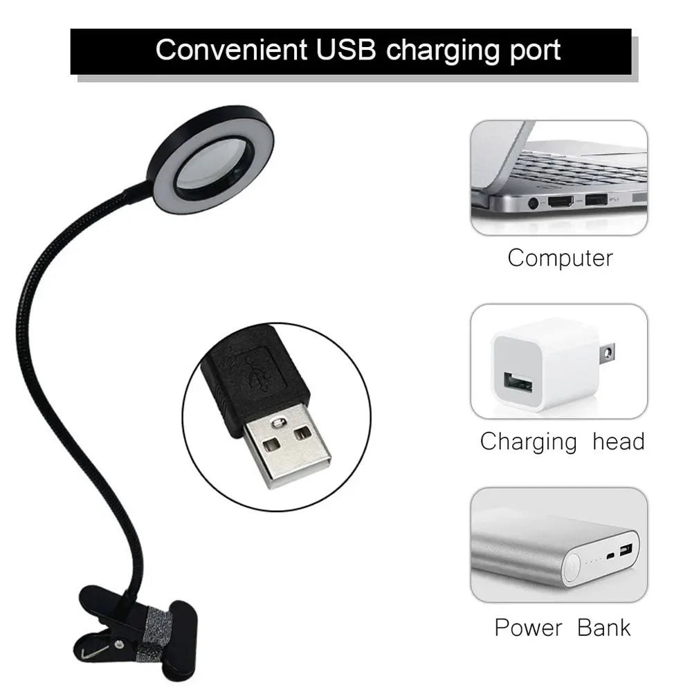 Loupe multifonctionnelle à LED avec pince USB - Idéale pour les travaux de précision