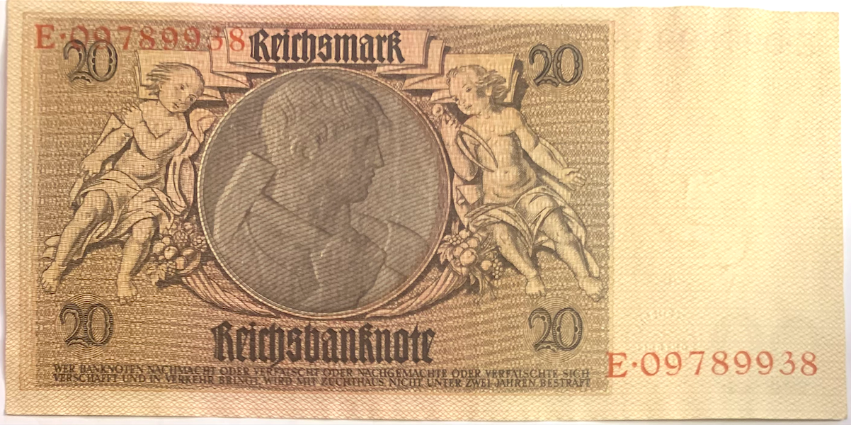 Collectible 1929 Germany 20 Reichsmark Note – Vintage Reichsbank Paper Banknote P#181a