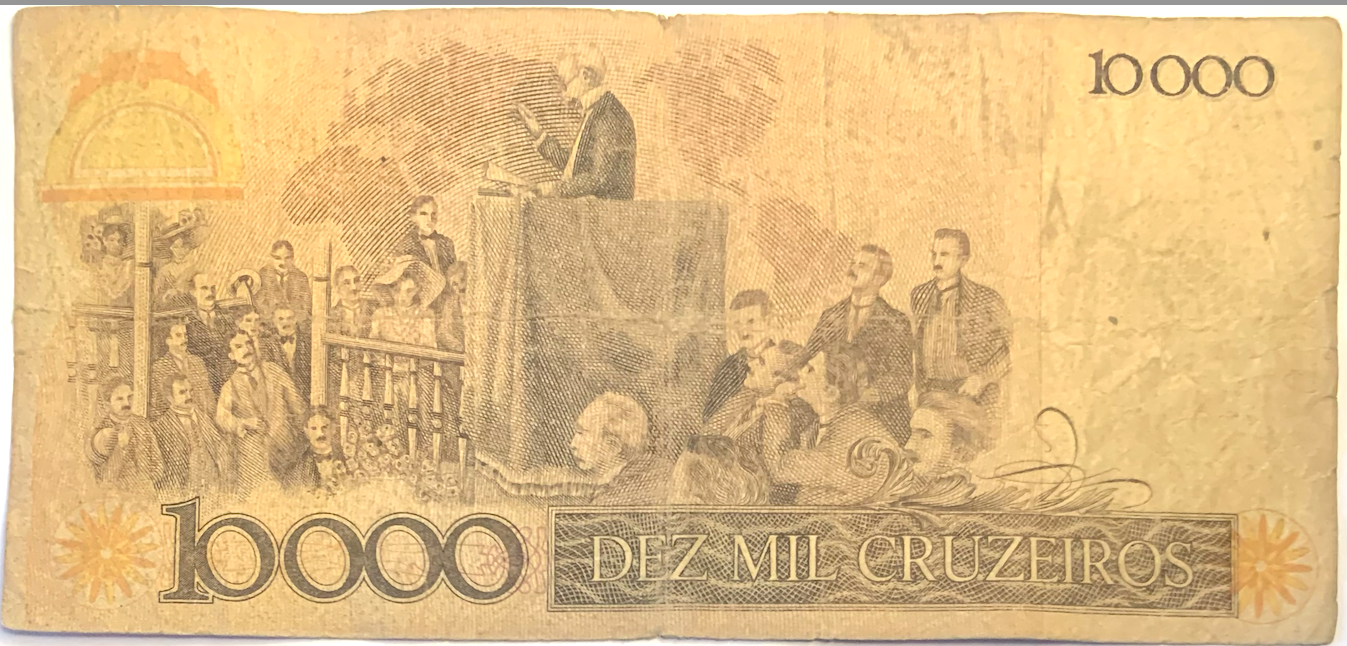 Rare 10,000 Cruzeiros Brazil Banknote – 1984–85 Redesign with Historical Signatures