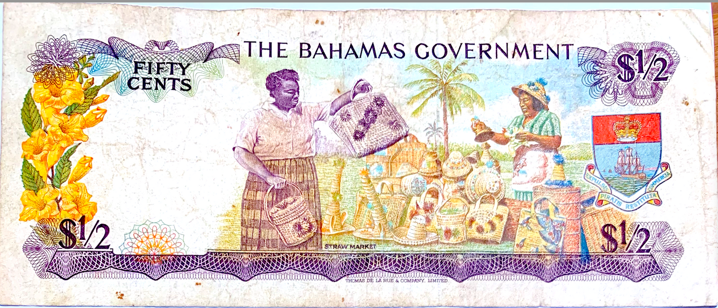 1965 The Bahamas ½ Dollar Note “The Currency Note Act 1965” QE II Legal Tender