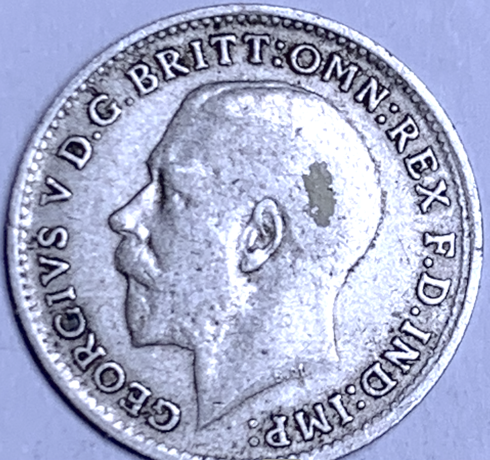 Reino Unido 1920 3 peniques – Jorge V – Plata .500 – KM# 813a – Primera moneda de plata reducida