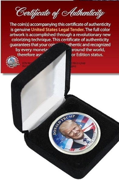Moneda oficial genuina de IKE Eisenhower de $1 dólar de Donald Trump, con estuche y certificado de autenticidad.