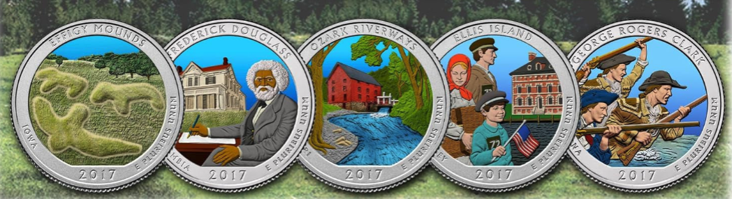 Série de 5 pièces de 25 cents « America the Beautiful » colorisées des parcs américains de 2017