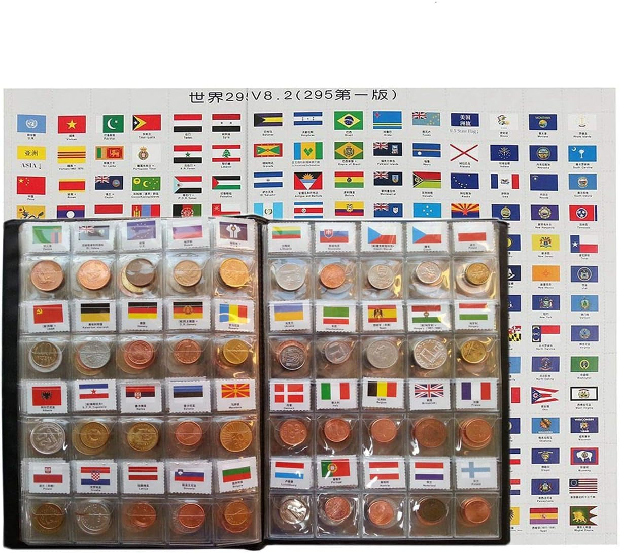 Coin Collection Starter Kit 60 Countries Coins/100% Original Genuine/World Coin with Leather Collecting Album Taged by Country Name and Flags/Coin Holder Collection Storage Classic Gifts