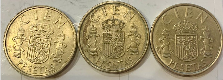 Exclusive Trio of Spanish Heritage:100 Pesetas Coins from 1982-M, 1983-M, 1984-M