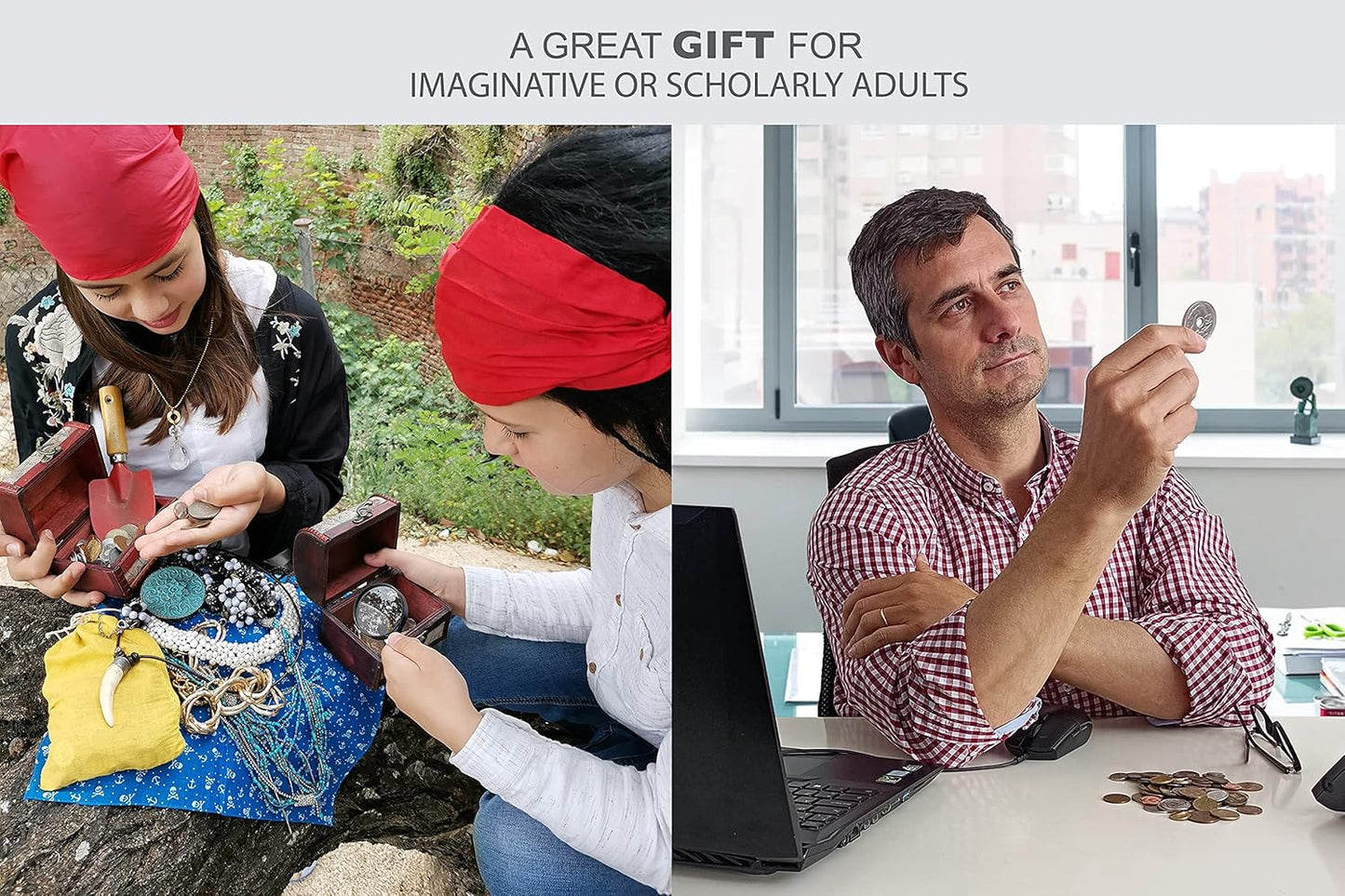 IMPACTO COLECCIONABLES Coin Collection - World Currency Treasure Chest with 2Lb. - Collectible Circulated Coins - 4.7 X 3.5 X 3.5 Decorative Wooden Box - Antique Coins for Collectors (COA Included)