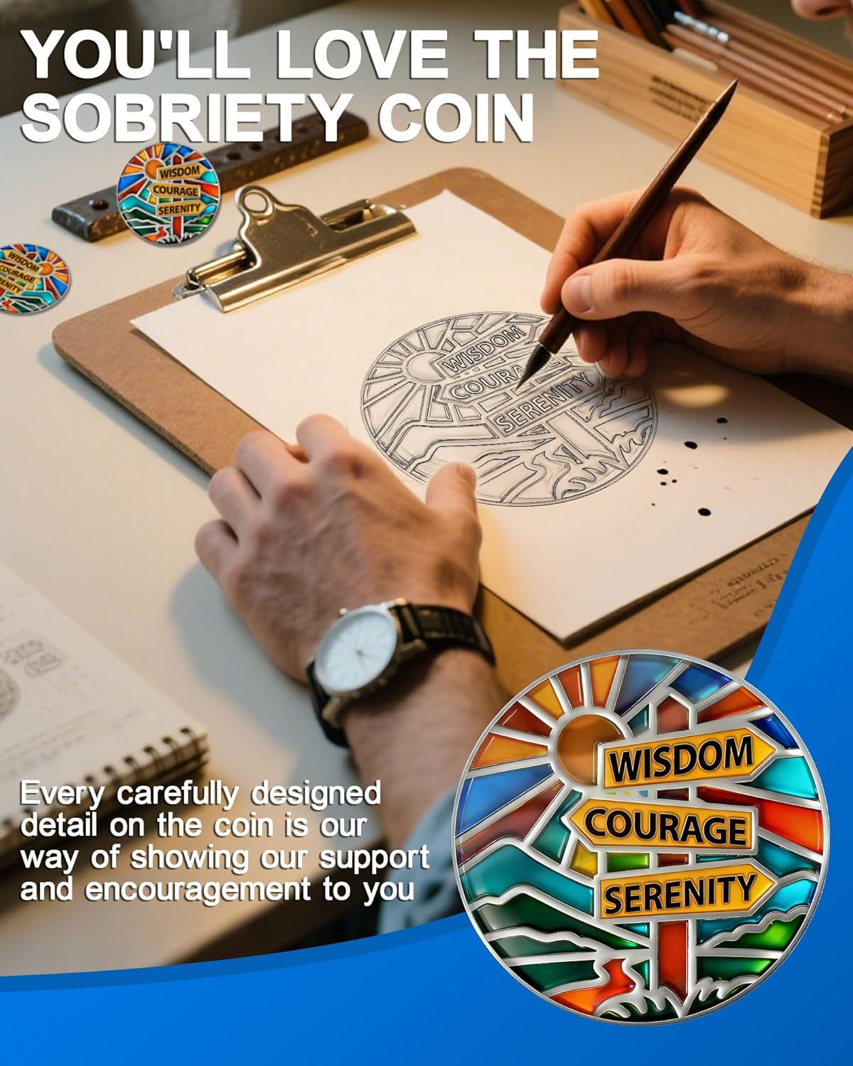 Stained Glass Sobriety Coin | Sober Signpost AA Medallion - Celebrating Alcohol-Free Living and Addiction Recovery - Non Religious Sobriety Gift for Men and Women