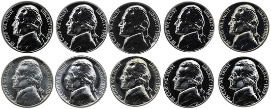 1960-1969 S Jefferson Nickel Gem Proof & SMS Run 10 Coins US Mint Decade Lot Complete 1960'S Set