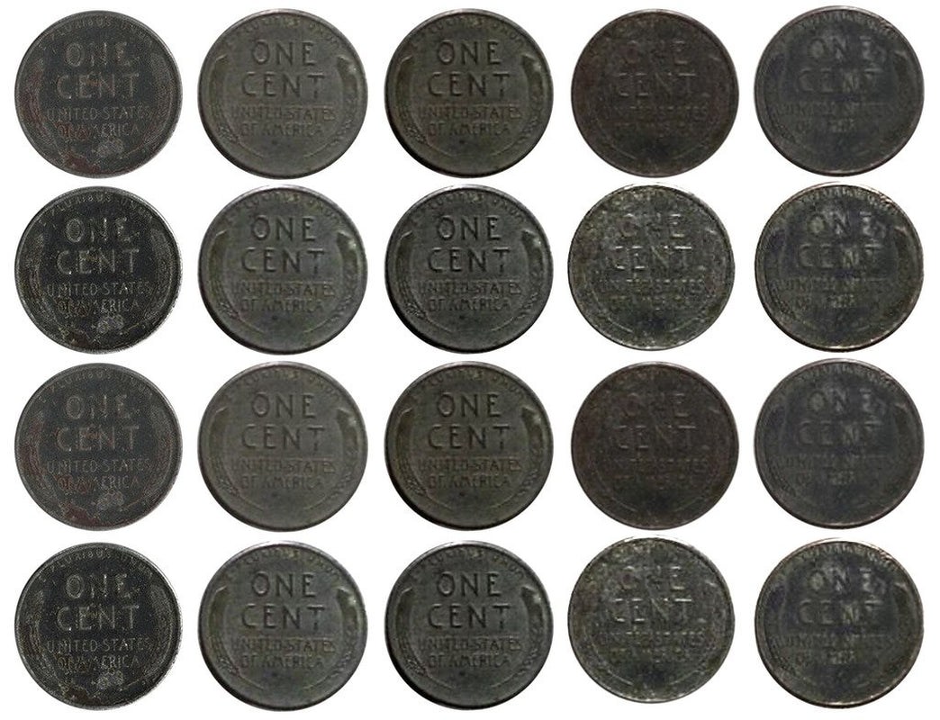 1943 Various Mint Marks Count of 20 Genuine World War II WWII Steel Pennies P, D & S Mint Marks All Grade Better than Cent Seller Fine