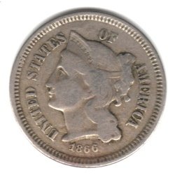 REEDERSONG Pièce de 5 cents américaine de 1866, époque de la guerre de Sécession