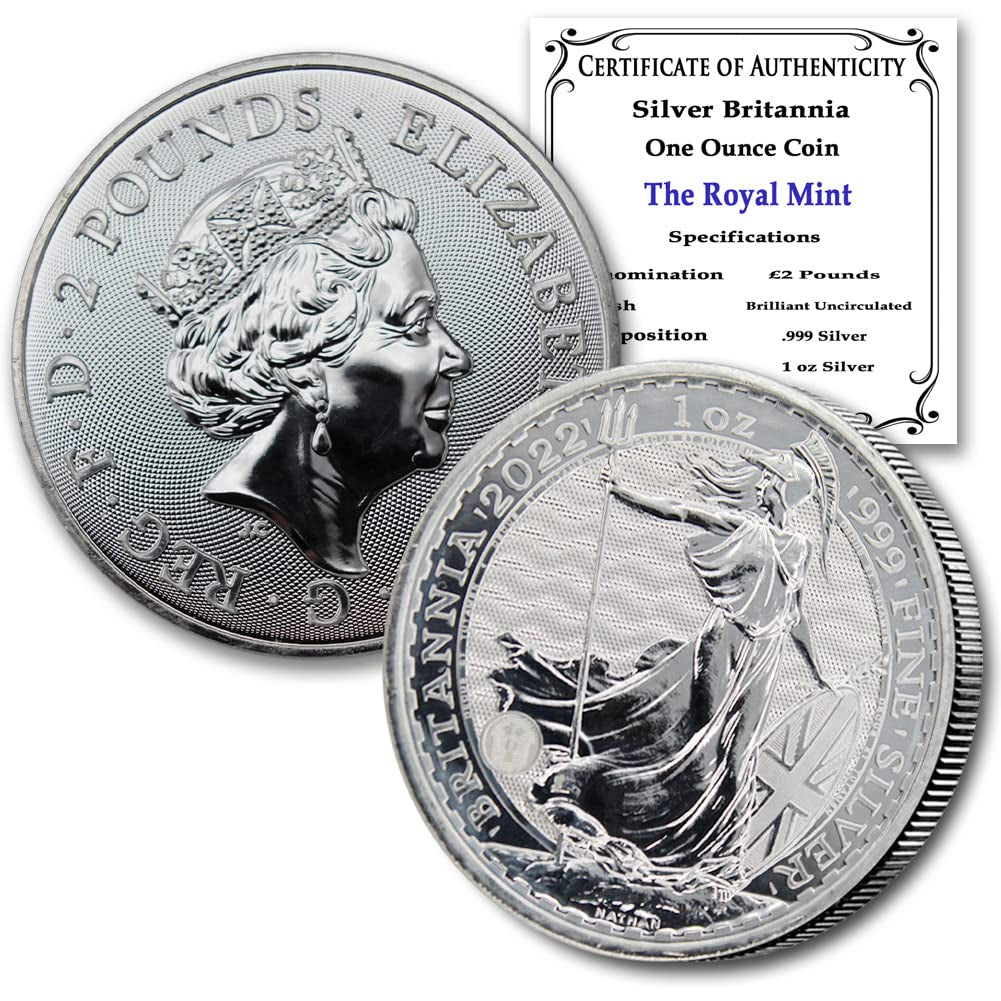 2022-1 Oz Silver Britannia Coin Brilliant Uncirculated (BU) with a Certificate of Authenticity £2 Seller BU
