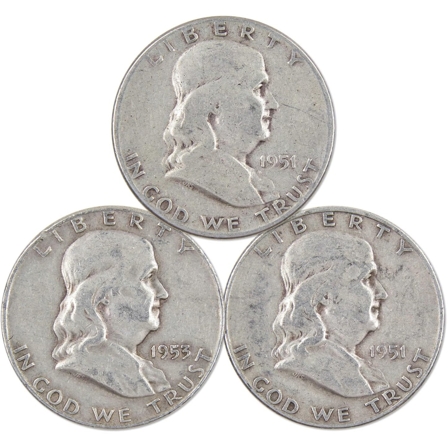 Franklin Silver Half Dollar 3 Coin PDS All Mint Set Circulated