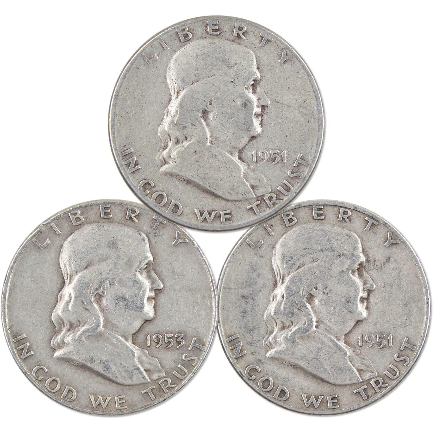 Franklin Silver Half Dollar 3 Coin PDS All Mint Set Circulated