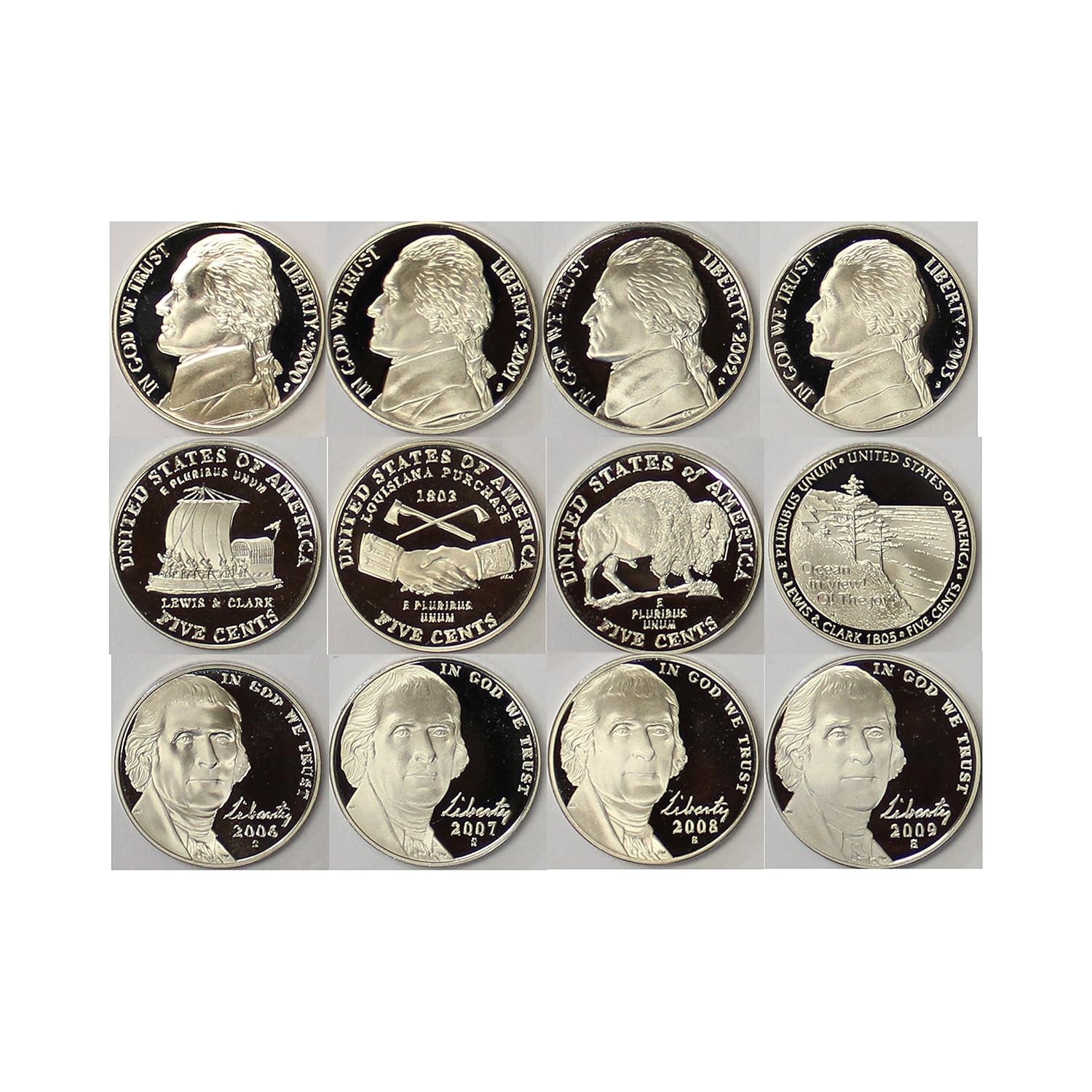 2000 S Jefferson Nickel Run 12 Coins 2000-2009 Nickel US Mint Gem Proof