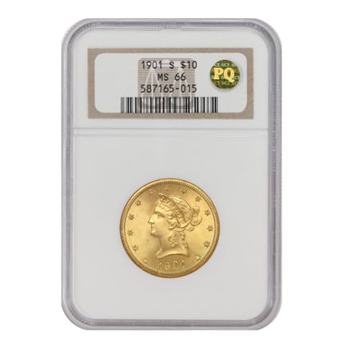 Águila de la Libertad de Oro de 1901 S-66 PQ Aprobada $10 MS66 NGC