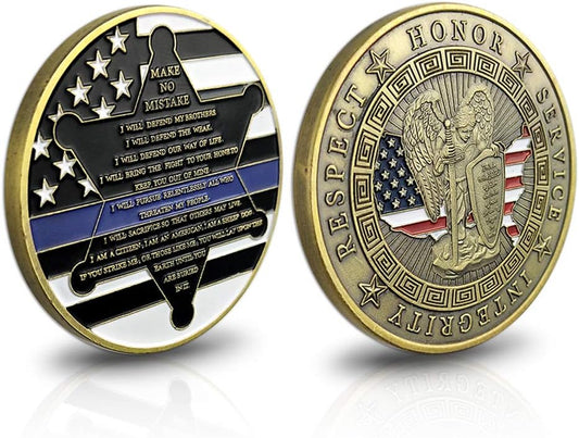 Thin Blue Line St. Michael Police Officers Challenge Coin Motto Commemorative Law Enforcement Gifts Collectible