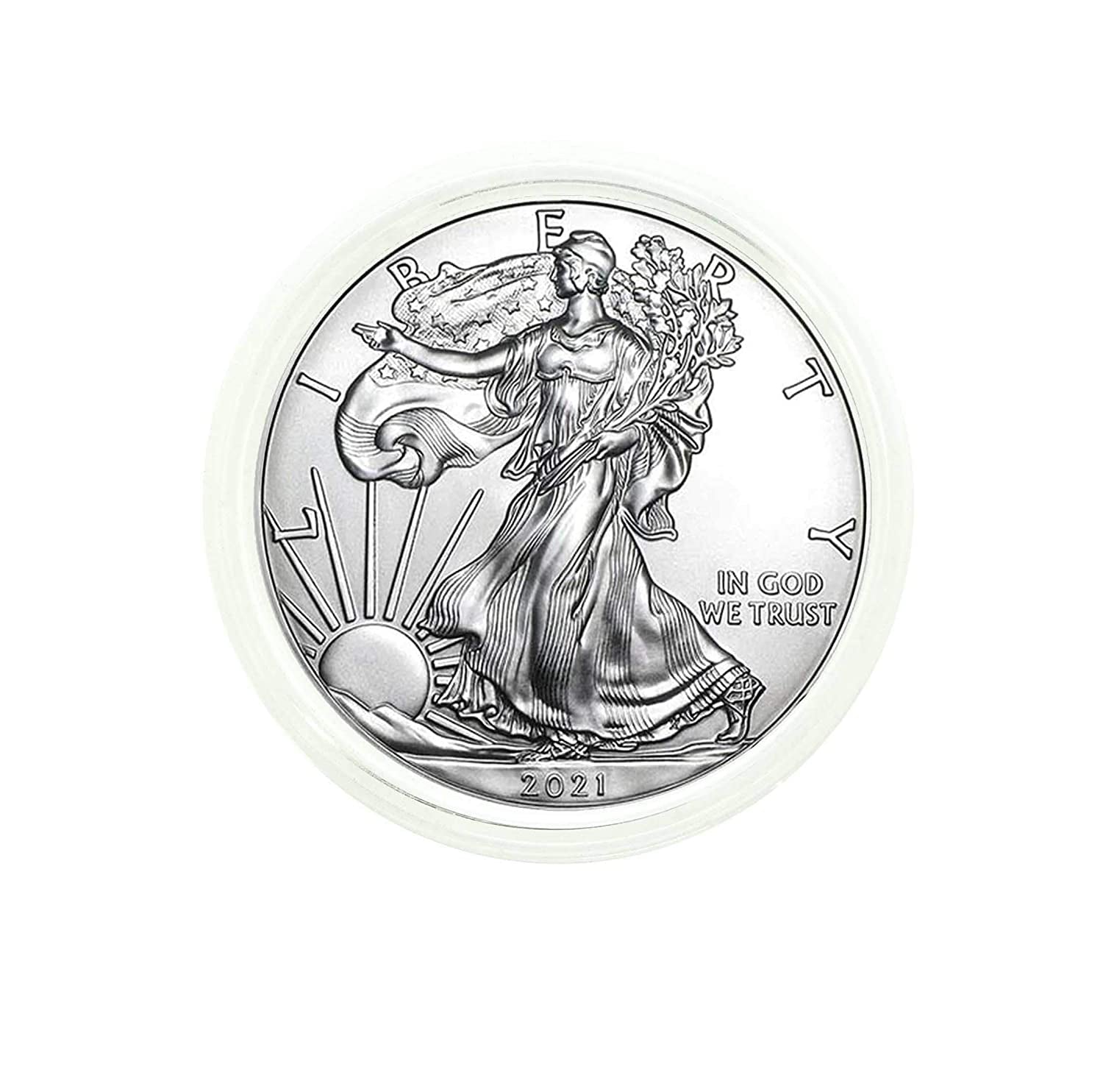 2021 American Silver Eagle Type 2 .999 Fine Silver in Direct Fit Air Tite with Our Certificate of Authenticity Dollar Uncirculated US Mint