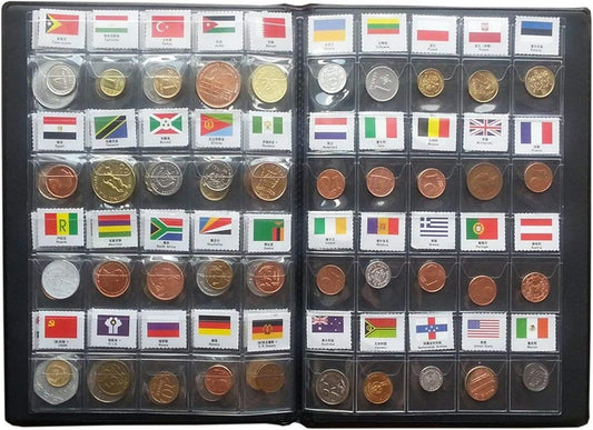 Coin Collection Starter Kit 60 Countries Coins/100% Original Genuine/World Coin with Leather Collecting Album Taged by Country Name and Flags/Coin Holder Collection Storage Classic Gifts