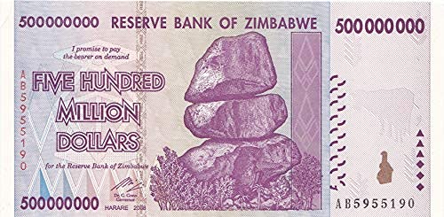 Billets historiques de 500 millions de dollars du Zimbabwe de 2008 : qualités diverses, lot de 10