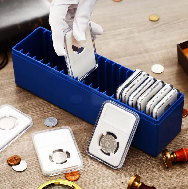 2 Blue Coin Slab Storage Boxes for 40 Coin Slabs Compatible with PCGS NGC Pmgab