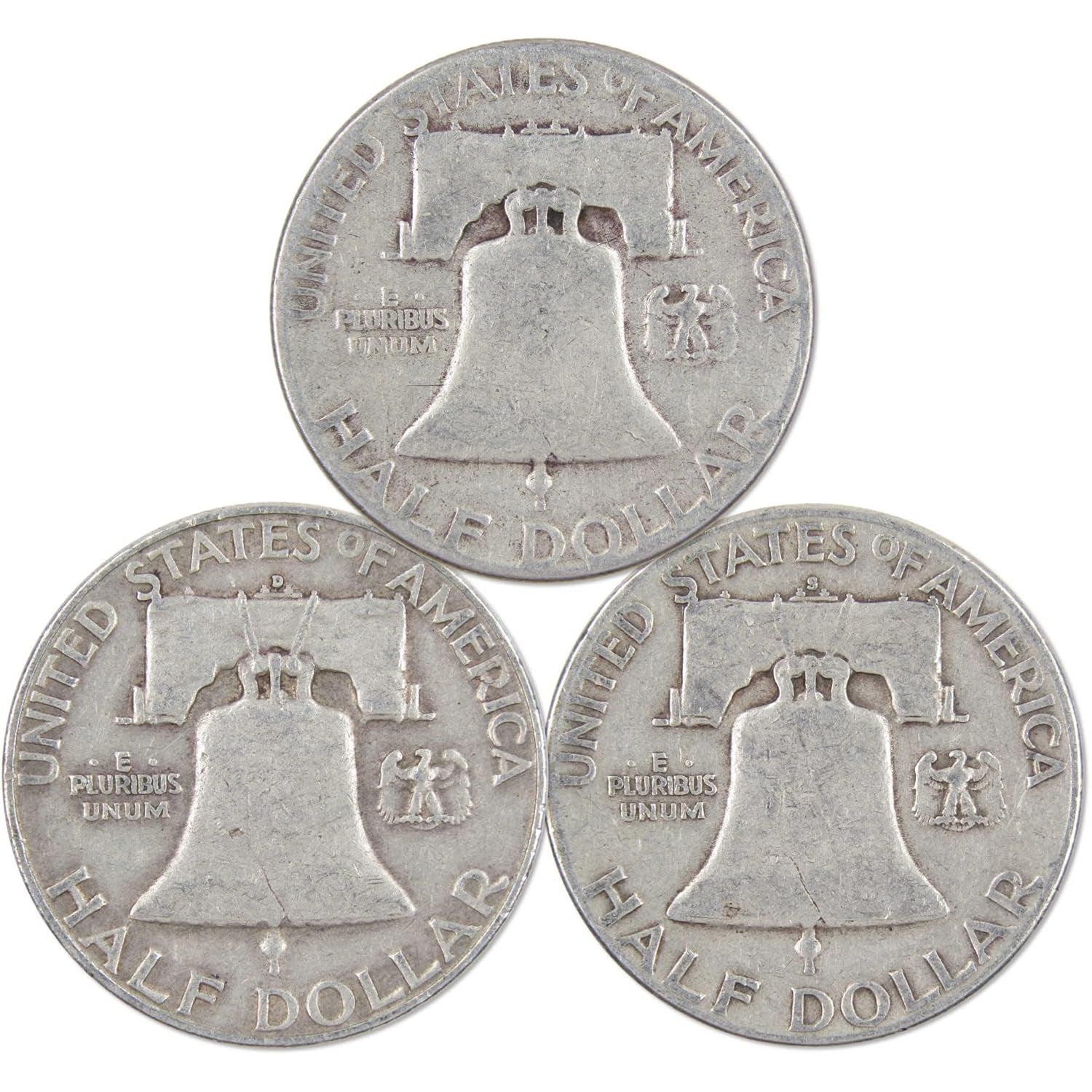 Franklin Silver Half Dollar 3 Coin PDS All Mint Set Circulated