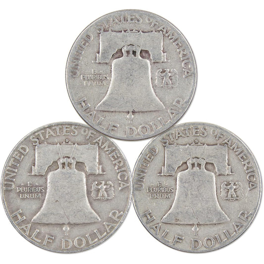 Franklin Silver Half Dollar 3 Coin PDS All Mint Set Circulated