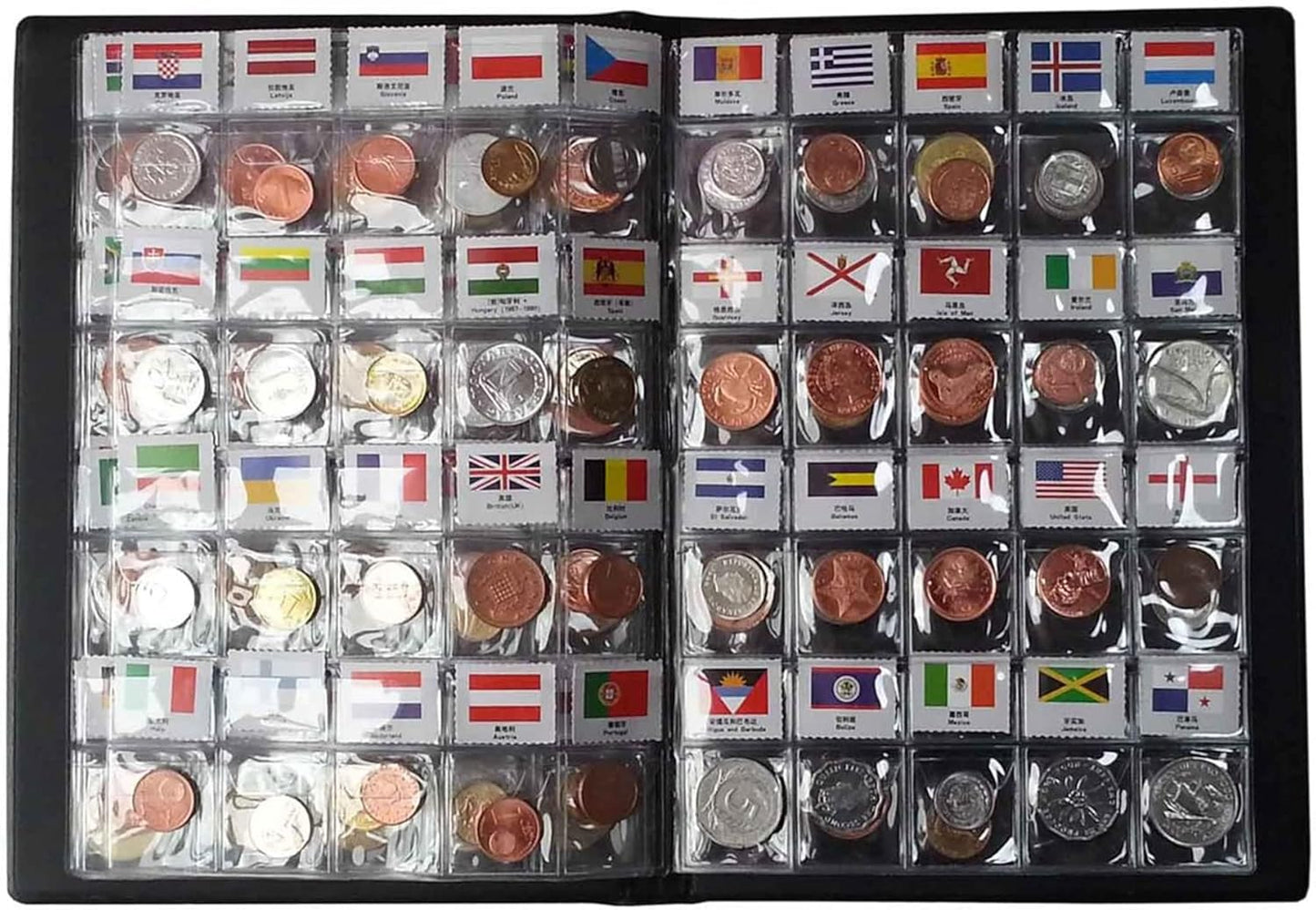 Coin Collection Starter Kit 60 Countries Coins/100% Original Genuine/World Coin with Leather Collecting Album Taged by Country Name and Flags/Coin Holder Collection Storage Classic Gifts