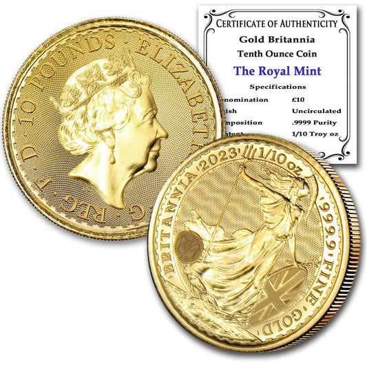 2023 1/10 oz British Gold Britannia Coin BU - With Certificate of Authenticity