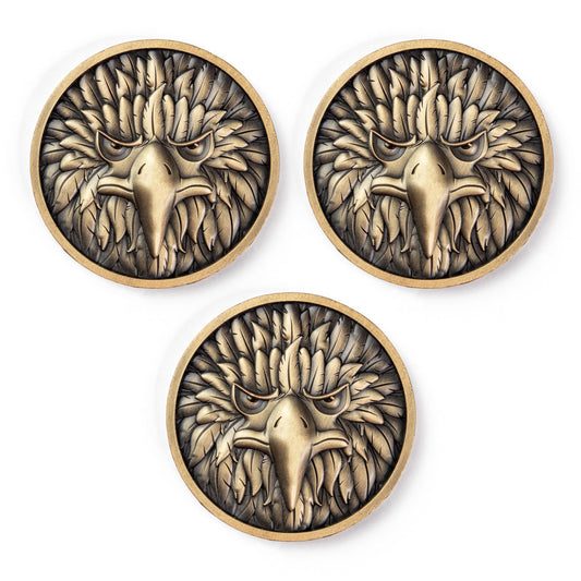 Faith and Protection: Eye of The Lord Eagle Challenge Coins – 3 Bulk, Antique Gold!