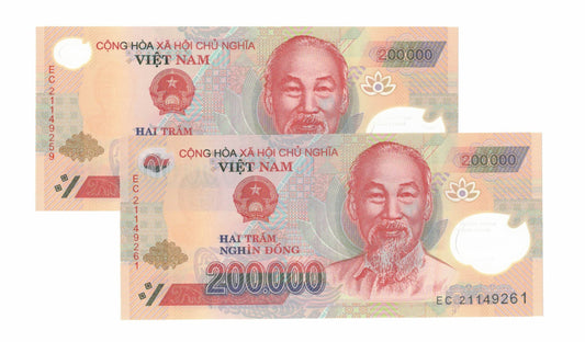Pair of Uncirculated 200,000 VND Banknotes - Total 400,000 VND