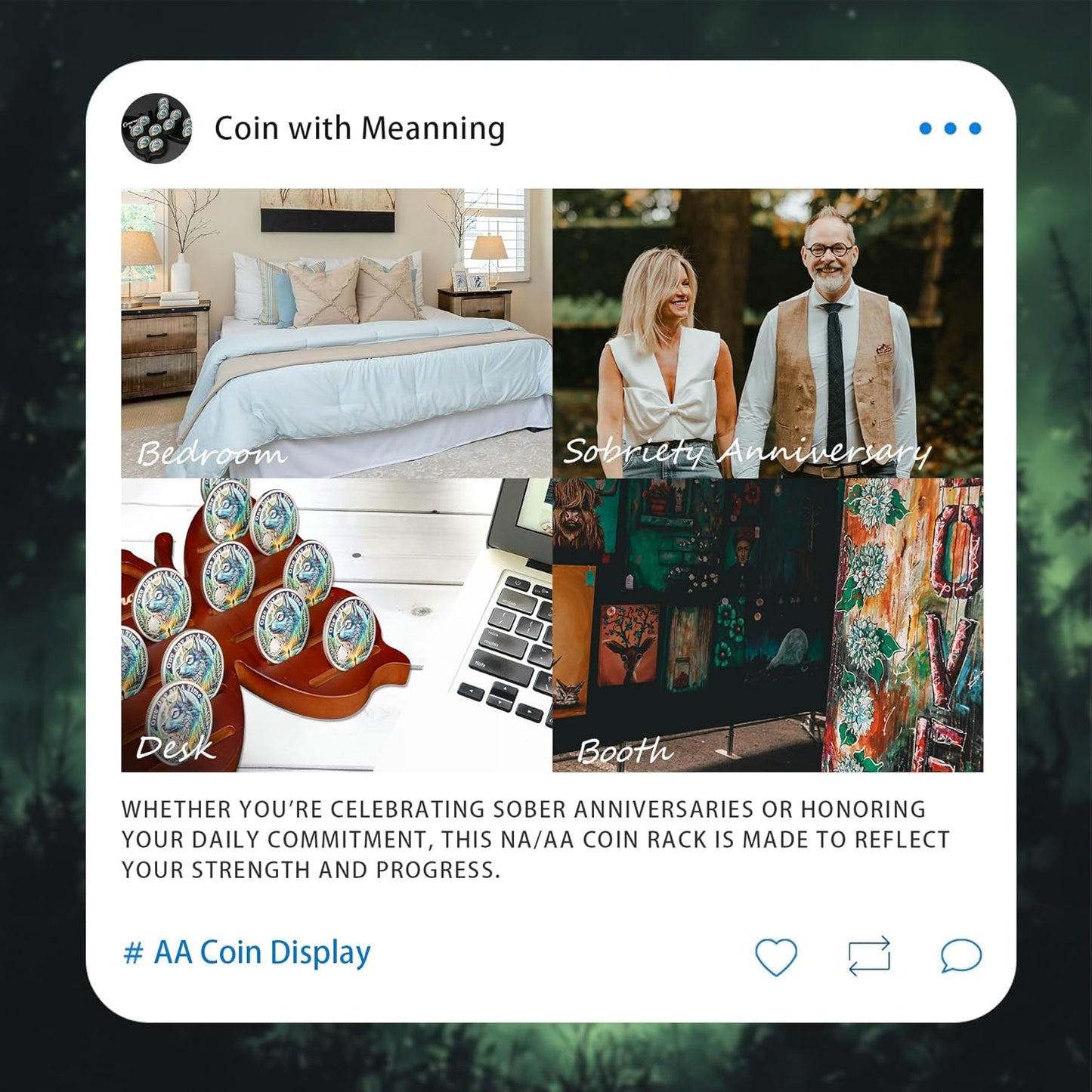 Recovery Butterfly Sobriety Coin Holder - Courage to Change AA Coin Display Case - Brown Solid Wood AA Chips and Medallions Rack Stand - 7 Row 20 Token Celebrate Milestone Alcoholics Anonymous Gifts