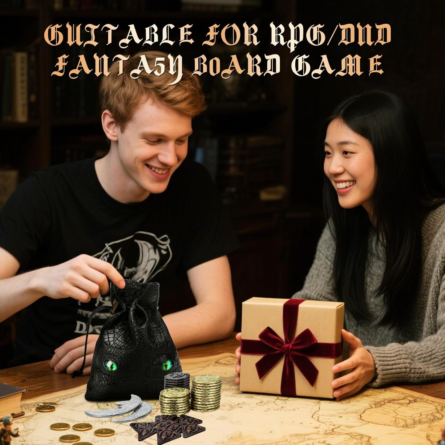 145PCS Metal DND Coins & Leather Bag, Contains 60 Gold Coins, 40 Sliver Coins, 40 Copper Coins and 5 Platinum Coins, Tokens with Glow in the Night Eyes Bag for RPG Tablelap Games