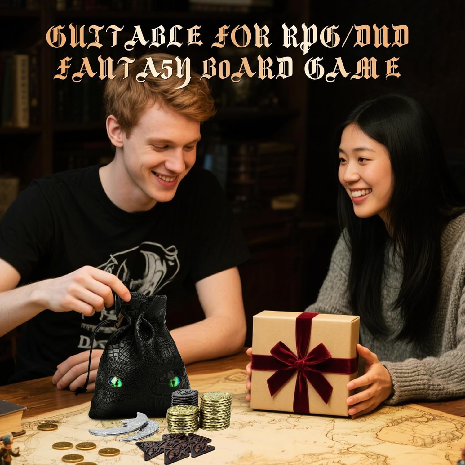 145PCS Metal DND Coins & Leather Bag, Contains 60 Gold Coins, 40 Sliver Coins, 40 Copper Coins and 5 Platinum Coins, Tokens with Glow in the Night Eyes Bag for RPG Tablelap Games