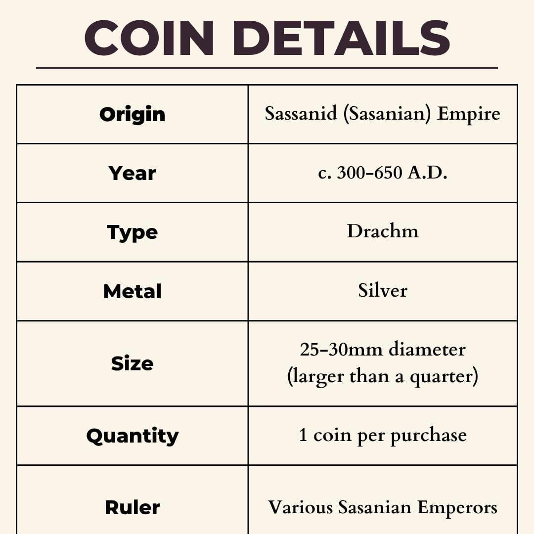 Ancient Sassanid Empire Large Silver Drachm Coin Gift Set (600 AD) with Certificate of Authenticity | Genuine Sasanian Historical Artifact