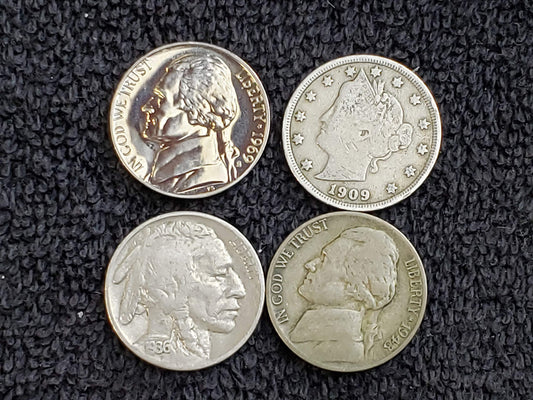 Historical Treasures: 4 Different Type Nickels Set - Liberty to Proof Jefferson”