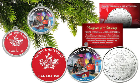 Christmas Canada 150 Anniversary RCM Canada Medallions Xmas Capsules - Set of 2
