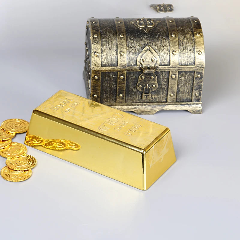 Cofre del tesoro pirata de plástico con monedas de oro para fiesta de piratas, cofre del tesoro para niños, cofre del tesoro con monedas de oro, juguete