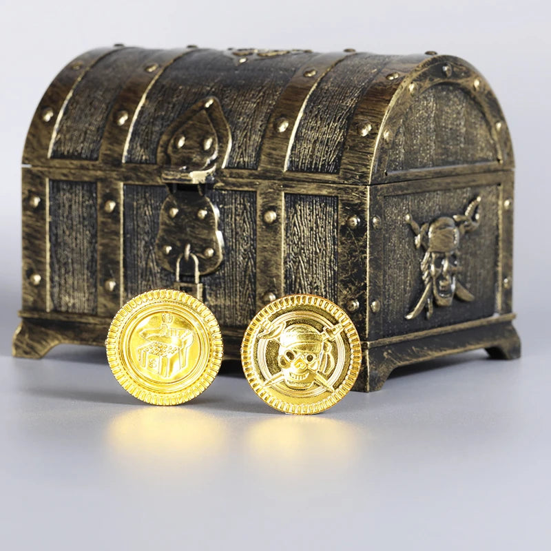 Cofre del tesoro pirata de plástico con monedas de oro para fiesta de piratas, cofre del tesoro para niños, cofre del tesoro con monedas de oro, juguete