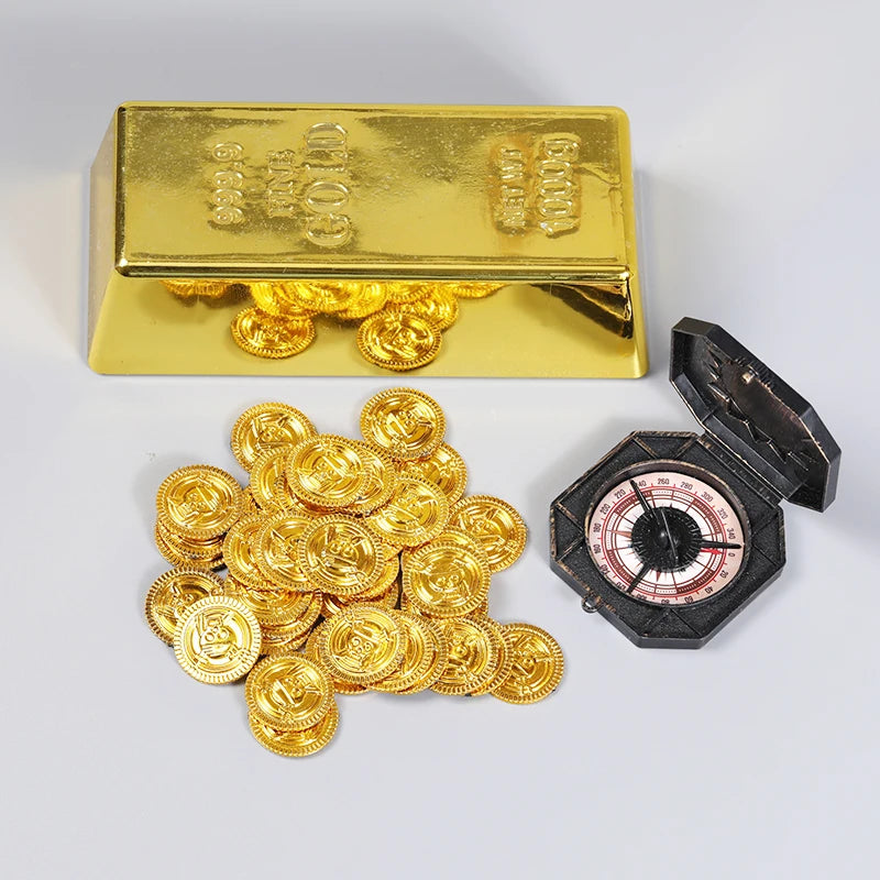 Cofre del tesoro pirata de plástico con monedas de oro para fiesta de piratas, cofre del tesoro para niños, cofre del tesoro con monedas de oro, juguete