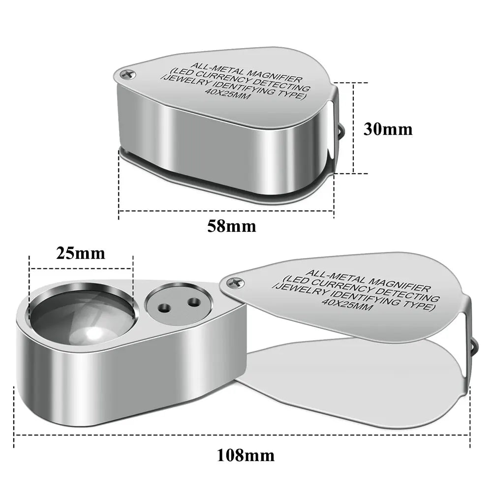 Loupe multifonctionnelle pour bijoux 40X - Lumière LED et UV, conception pliable