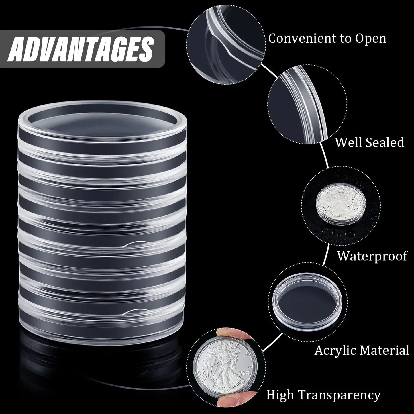 5 × Reusable Clear Coin Capsules 38.6 mm — Fits 2 oz Silver Coins Storage