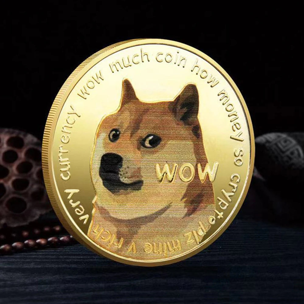 Dogecoin con estampado de perro - Moneda de recuerdo chapada en oro "To The Moon"
