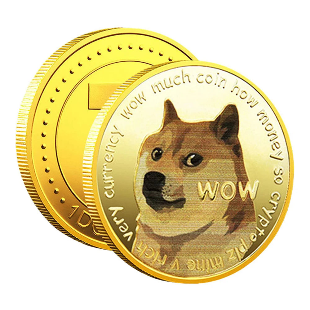 Dogecoin con estampado de perro - Moneda de recuerdo chapada en oro "To The Moon"